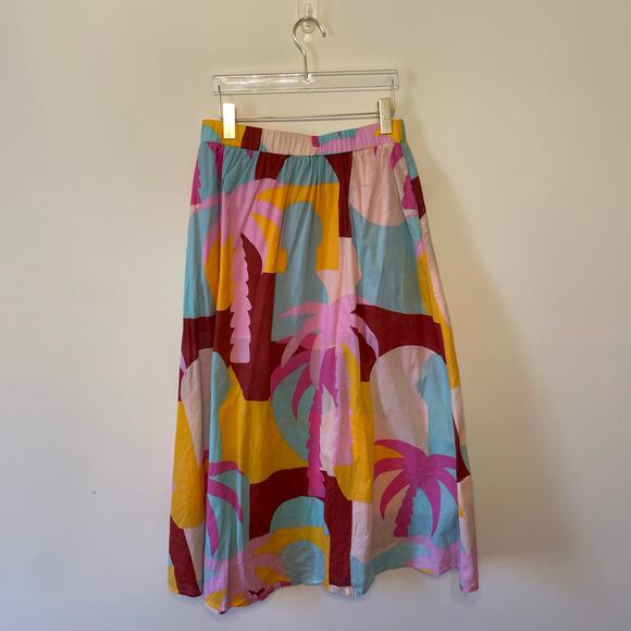 MINKPiNk L maxi skirt tropical Hawaiian beach coastal summer pink blue casual - Picture 1 of 7